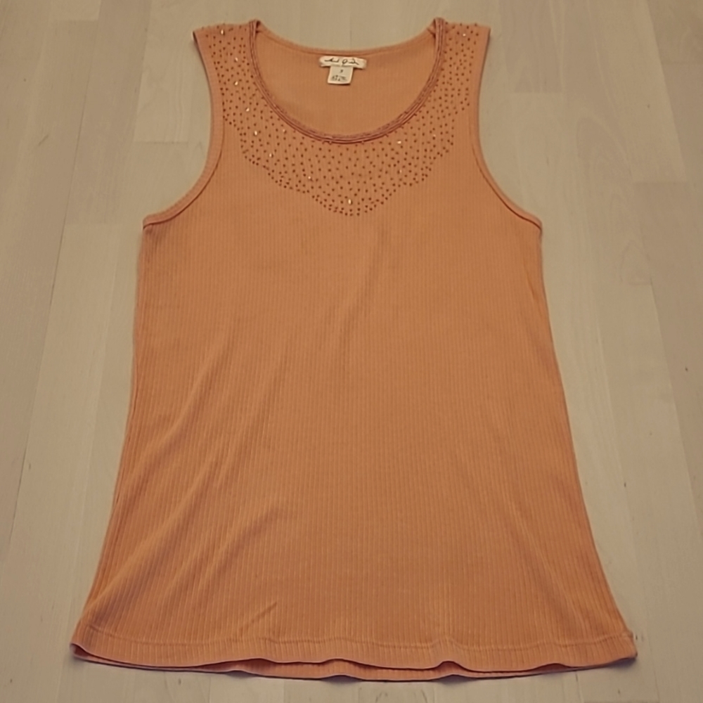 Mod o Doc Sherbert Beaded Neckline Ribbed Tank Top
